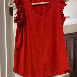 Women's Red Ruffle Sleeve Top